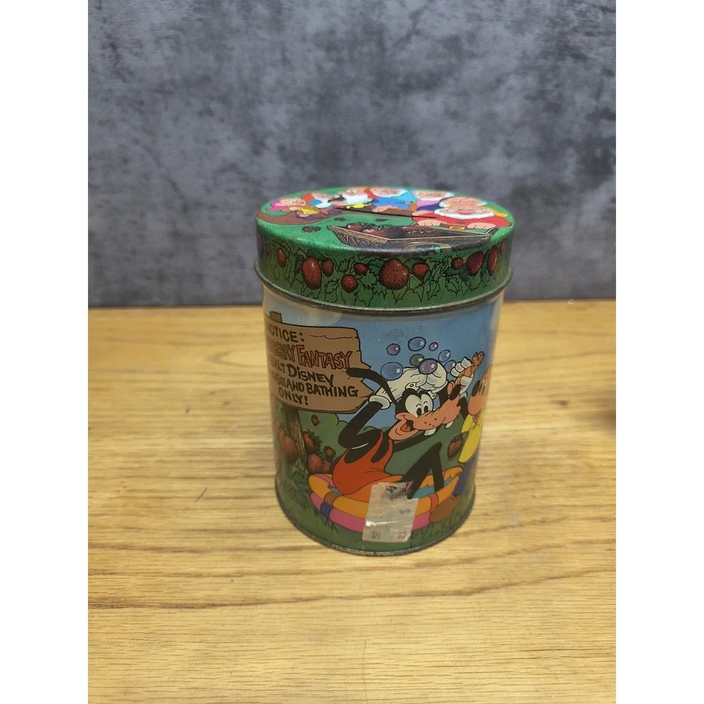 Vintage Disney Strawberry Bank Tin FantasyLand Strawberry‎ Donald Mickey Dwarves
